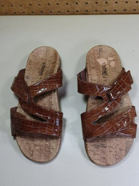 orthaheel Shoes - Orthaheel womens brown Holly brown croc print wedge slide sandals 8 M